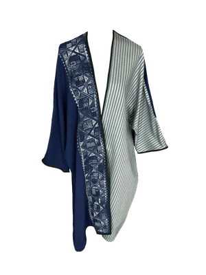 Abaya with Hand Embroidery in Navy Blue and Black with Saya