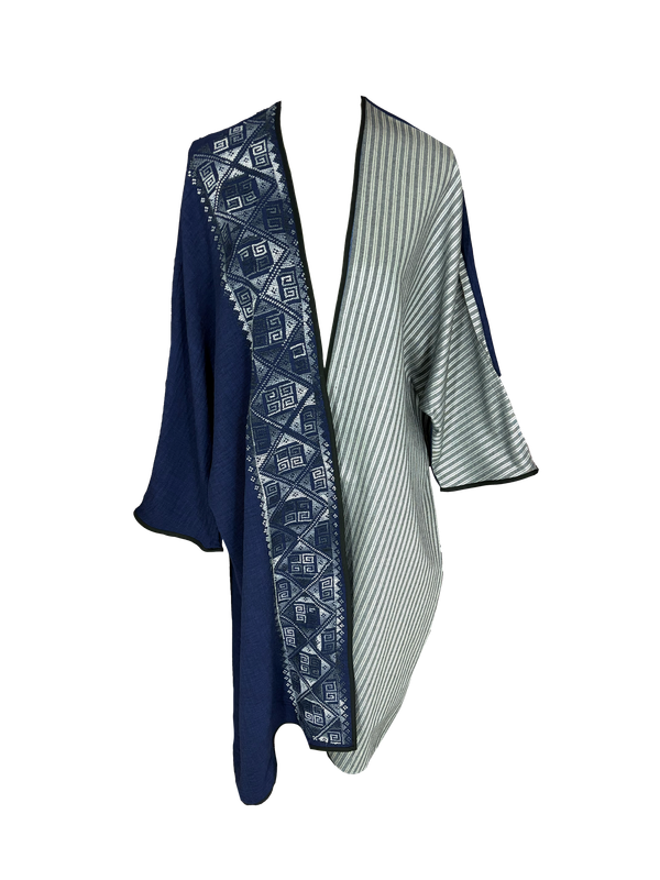 Abaya with Hand Embroidery in Navy Blue and Black with Saya