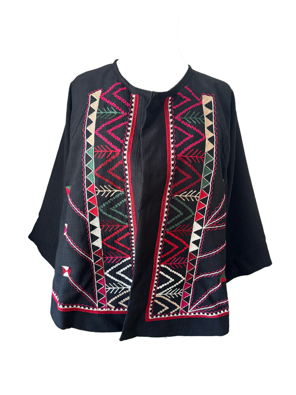 Kimono Cut Jacket with Pink Aghabani Embroidery