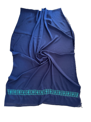 The Lightly Embroidered Scarf in Navy Blue Chiffon