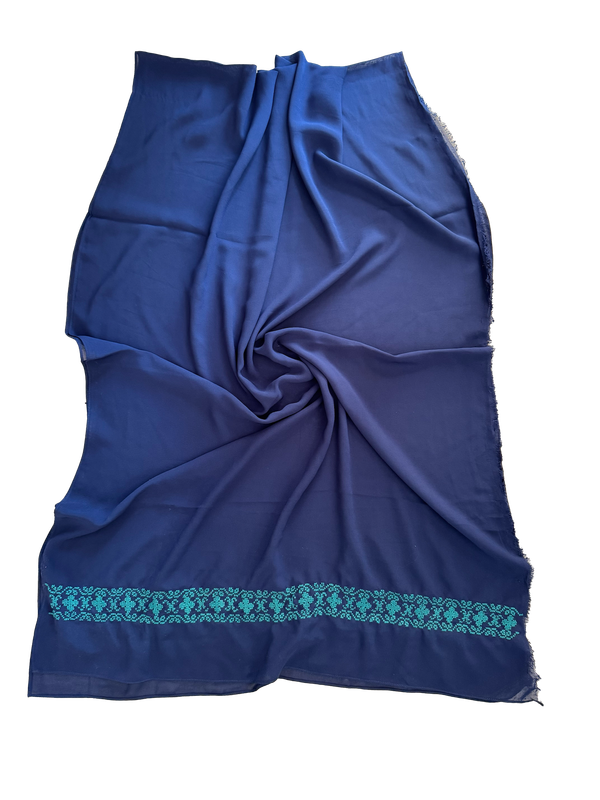 The Lightly Embroidered Scarf in Navy Blue Chiffon