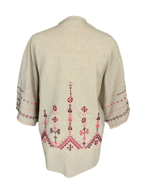 The Short Sleeve Linen Jacket With Hand Embroidery in Beige