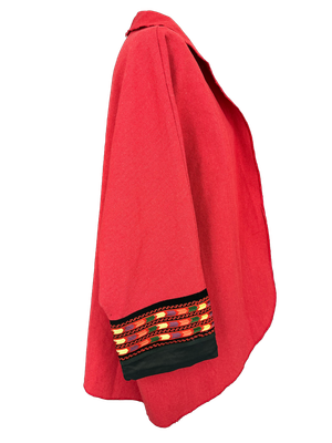 The Round Jacket in Red Egyptian Cotton With Machine Embroidered Cuffs