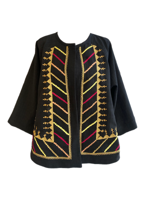 Kimono Cut Jacket With Syrian Style Yellow and Red Embroidery