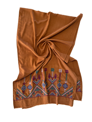 Ochre Embroidered Scarf