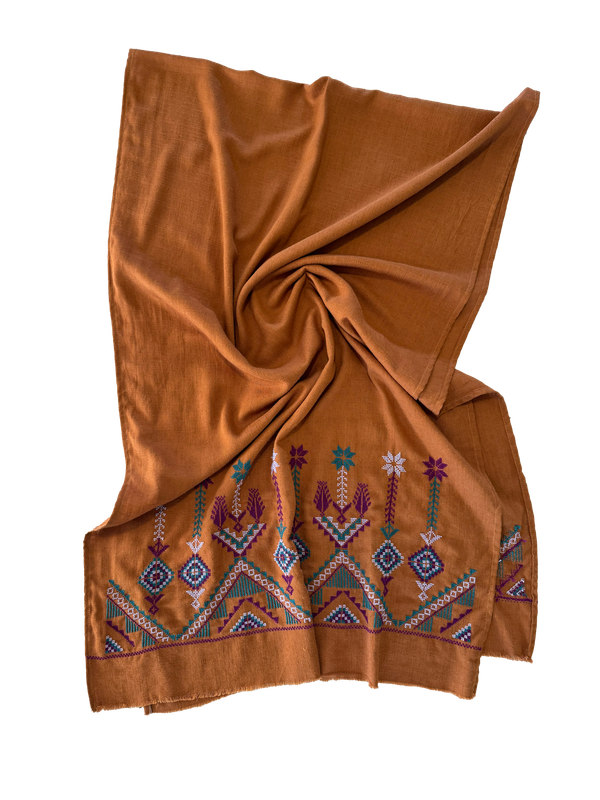 Ochre Embroidered Scarf