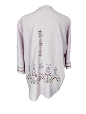 The Short Sleeve Linen Jacket With Hand Embroidery in Pink