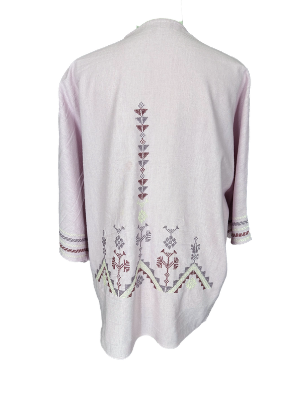 The Short Sleeve Linen Jacket With Hand Embroidery in Pink