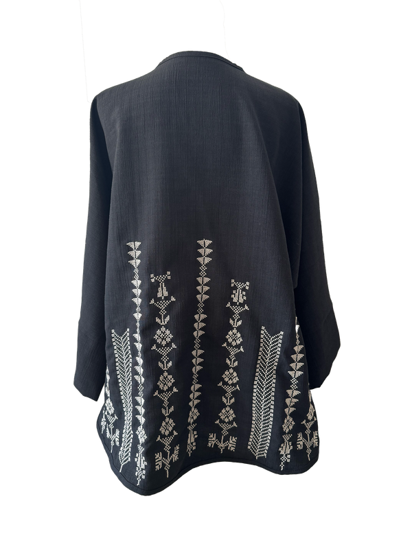 The Oversized Kimono Cut Jacket With Light Embroidery in Black