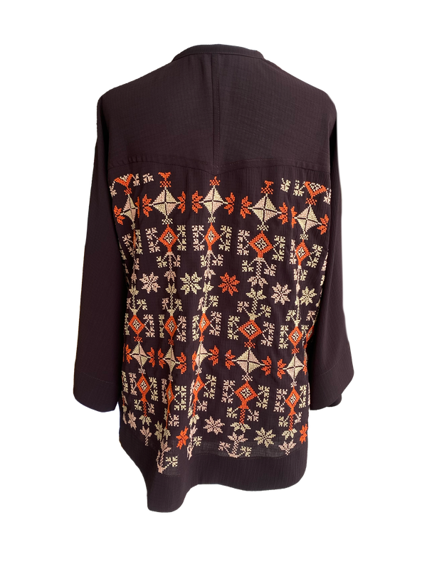 The Kimono Cut Jacket in Purple with Pink Hand Embroidery