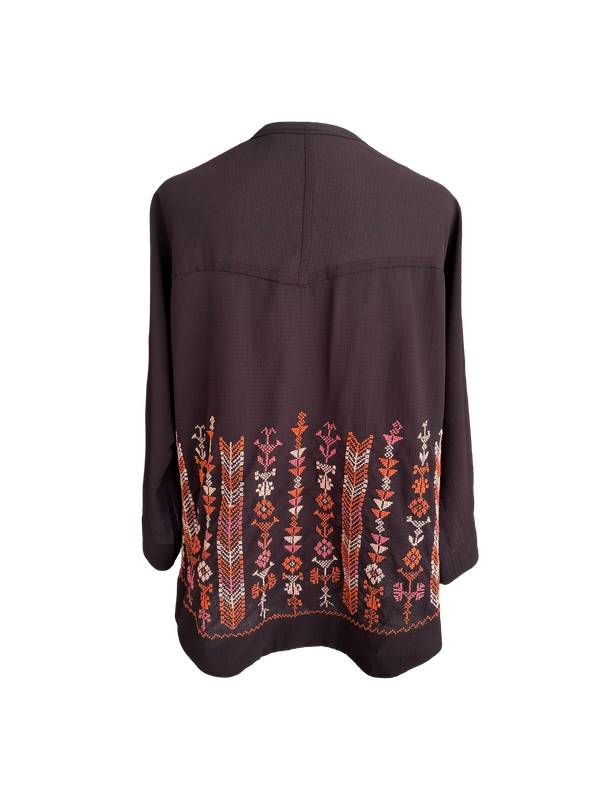 The Kimono Cut Jacket With Light Embroidery in Sheer Purple with Pink