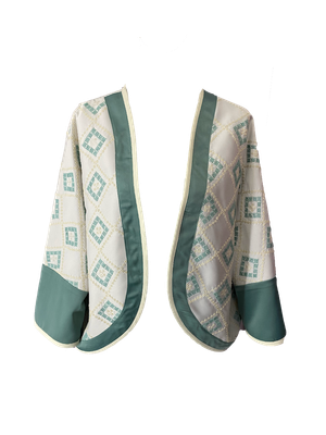 The Heavily Embroidered Round Jacket in White and Turquoise