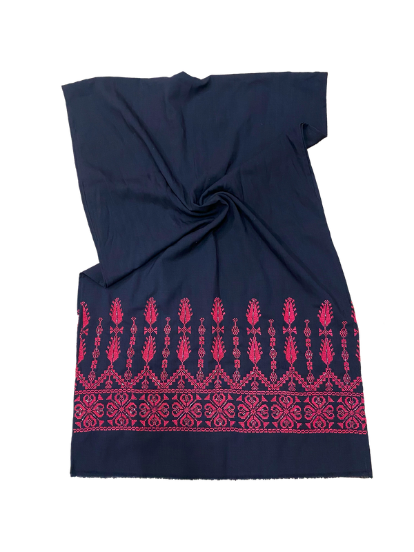 The Embroidered Scarf in Navy Blue with Beading