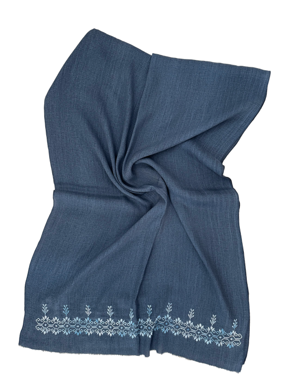 The Lightly Embroidered Scarf in Navy Blue