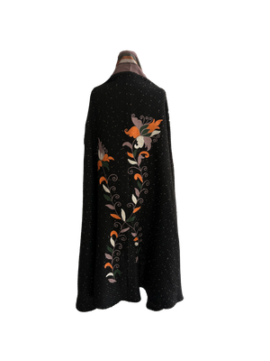 Black Cape With Japanese Trim and Gold Embroidery