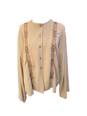 Pink Hand Embroidered Shirt With Wide Sleeve with Orange, Teal and Baby Pink Embroidery