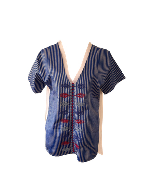 Hand Embroidered Saya Shirt in Blue