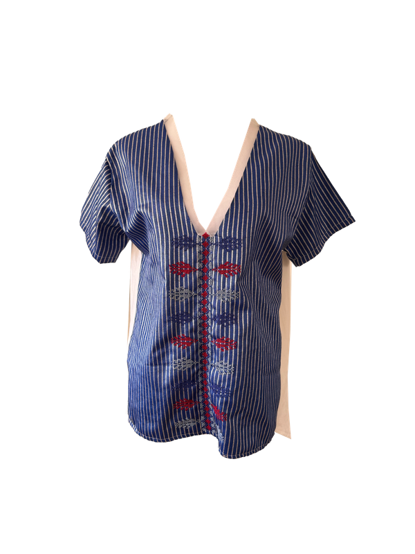Hand Embroidered Saya Shirt in Blue