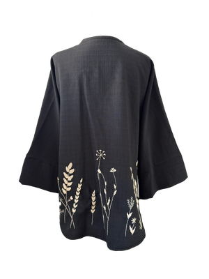 Nadia Dajani x UNHCR Oversized Kimono Jacket With Hand Embroidery in Black