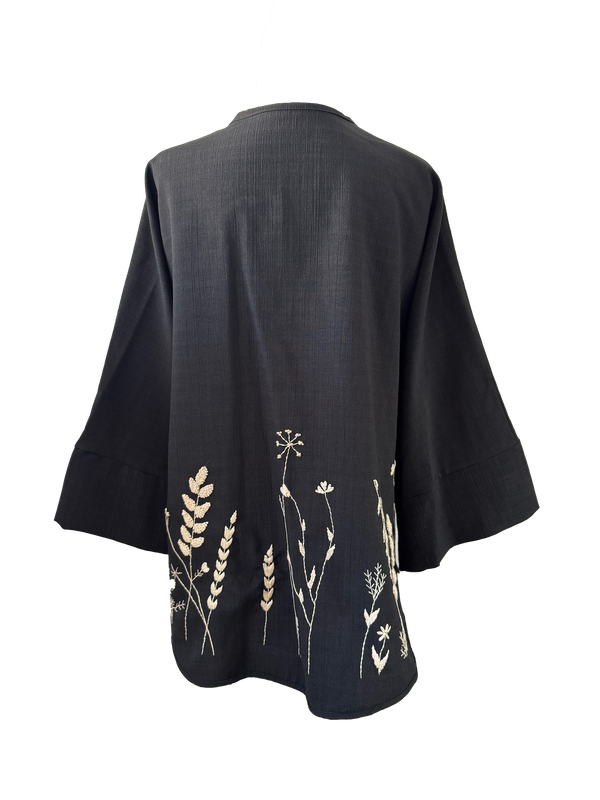 Nadia Dajani x UNHCR Oversized Kimono Jacket With Hand Embroidery in Black