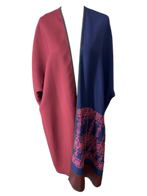 Abaya with Hand Embroidery in Blue and Red