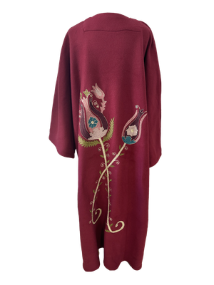 The Winter Abaya with Aghabani Embroidery in Burgundy