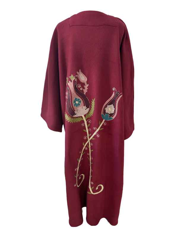 The Winter Abaya with Aghabani Embroidery in Burgundy