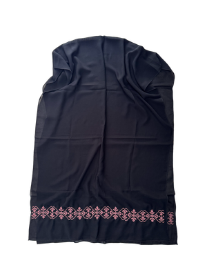The Lightly Embroidered Scarf in Black Chiffon