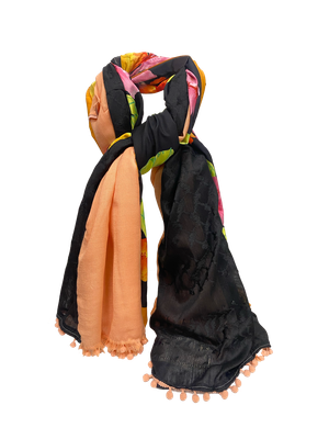 Hatta and Two Fabric Scarf in Black and Coral