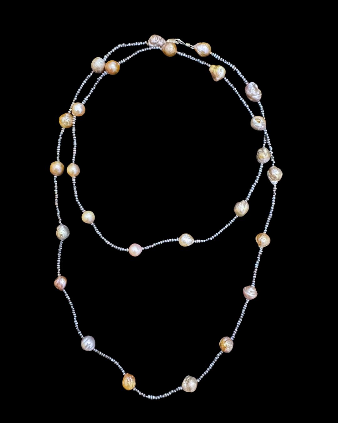 Long Grey and Champagne Pearl Necklace