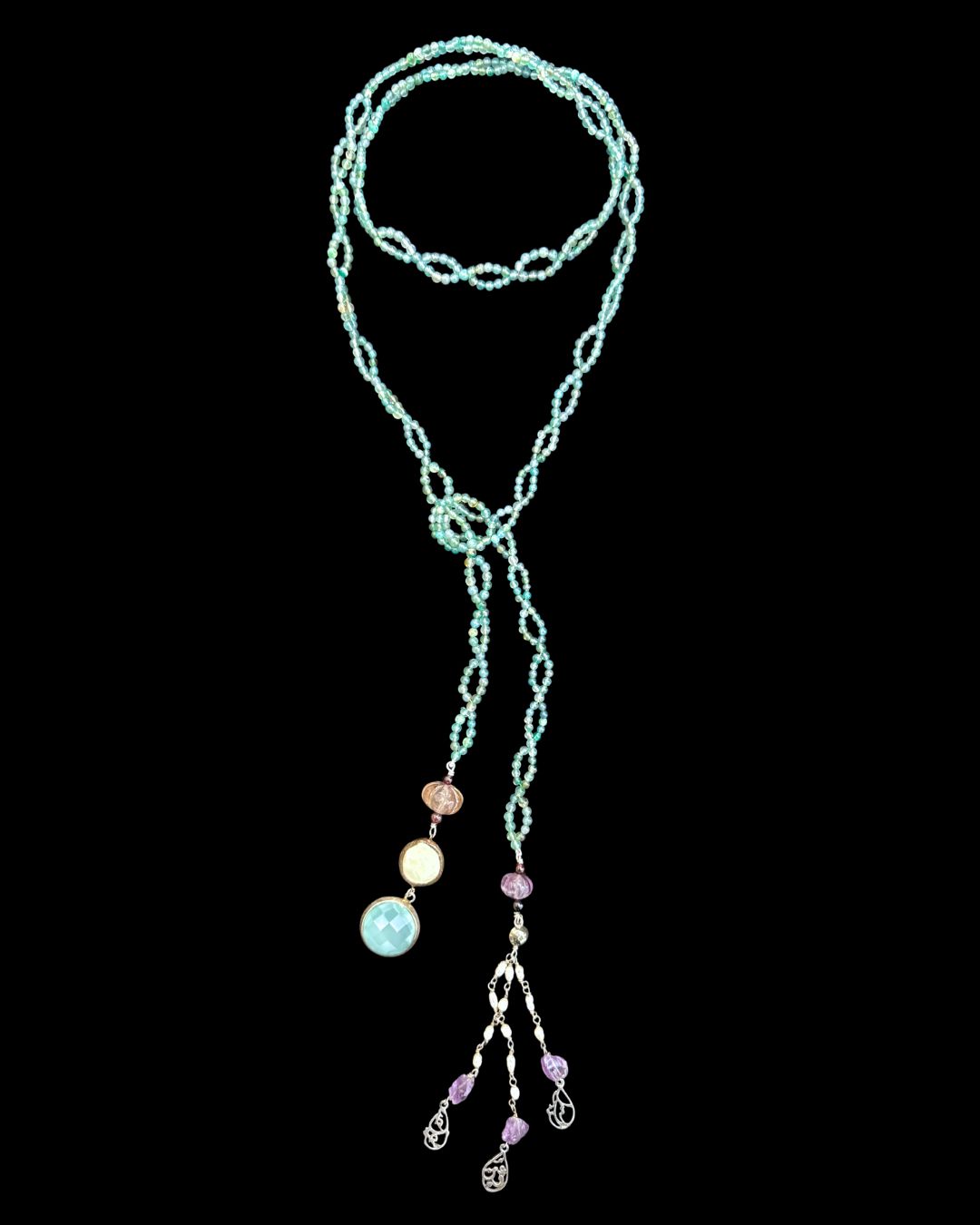 Gemstone Tie Necklace with Ain Rabuka Taraak Tassel