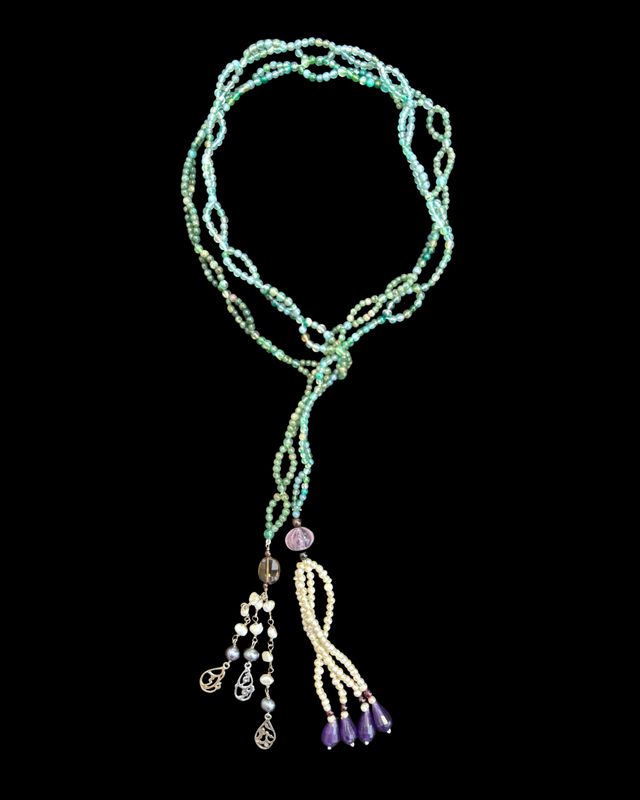 Gemstone Tie Necklace with Ain Rabuka Taraak Tassel