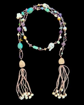 Abstract Gemstone Tie Necklace