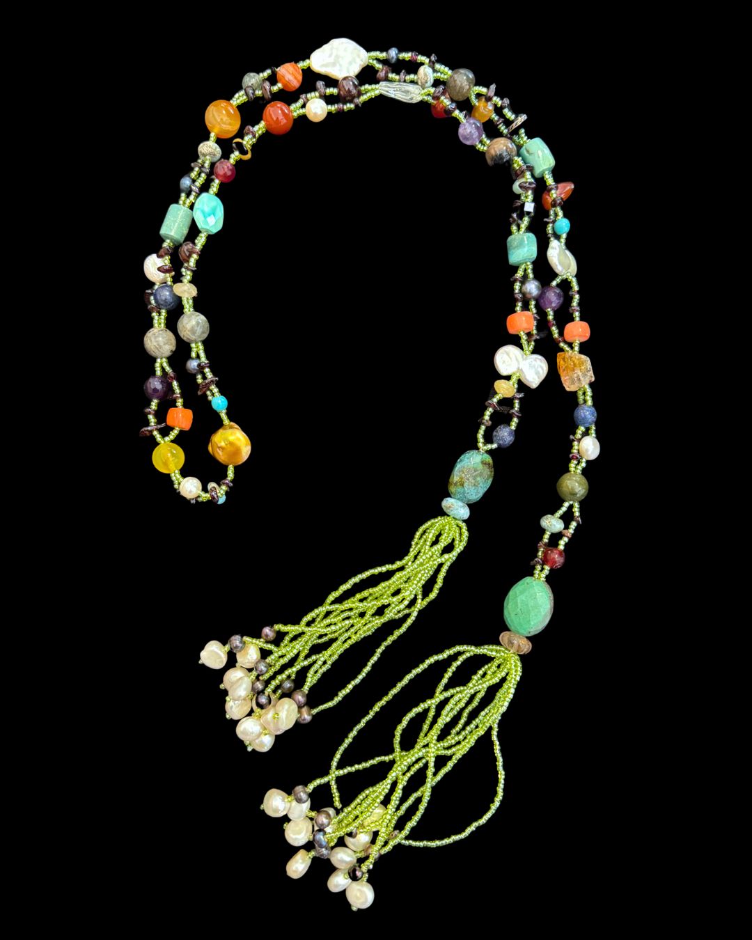 Abstract Gemstone Tie Necklace