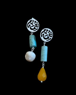 Silver Nima Earrings With Multi Gemstone Drop