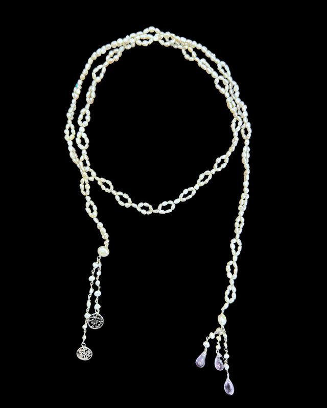 Pearl Tie Necklace with Fallah Hafeth Tassel