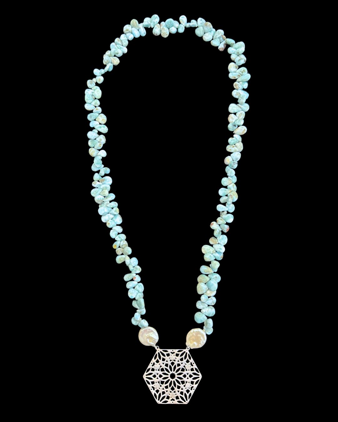 Large Gemstone Necklace with Hexagon