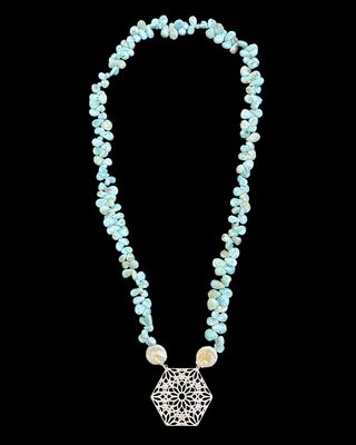 Large Gemstone Necklace with Hexagon