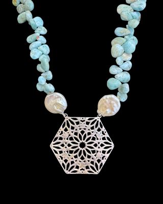 Large Gemstone Necklace with Hexagon
