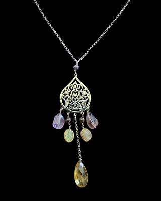 Chain Necklace With Large Arabesque and Dangles