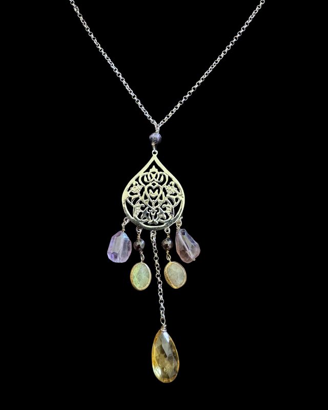 Chain Necklace With Large Arabesque and Dangles