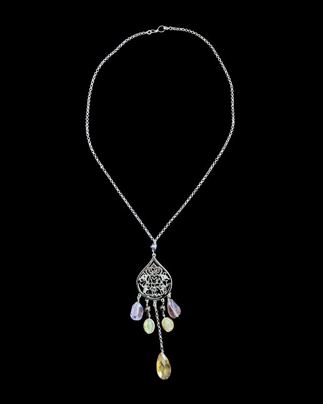 Chain Necklace With Large Arabesque and Dangles