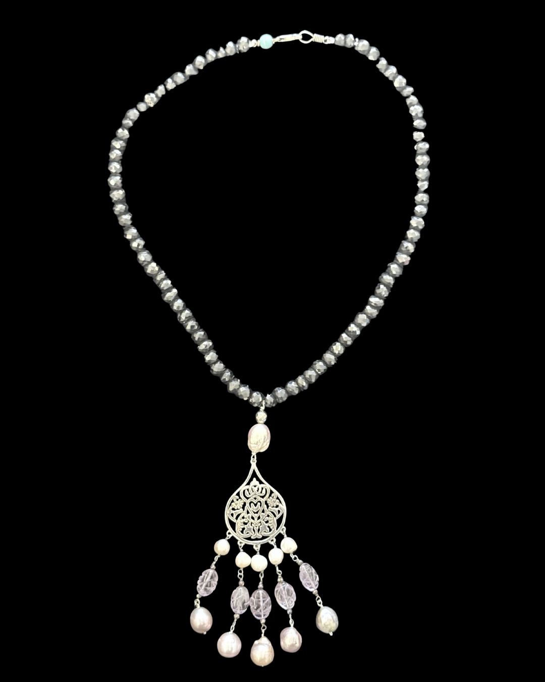 Gemstone Arabesque Necklace with Tassels