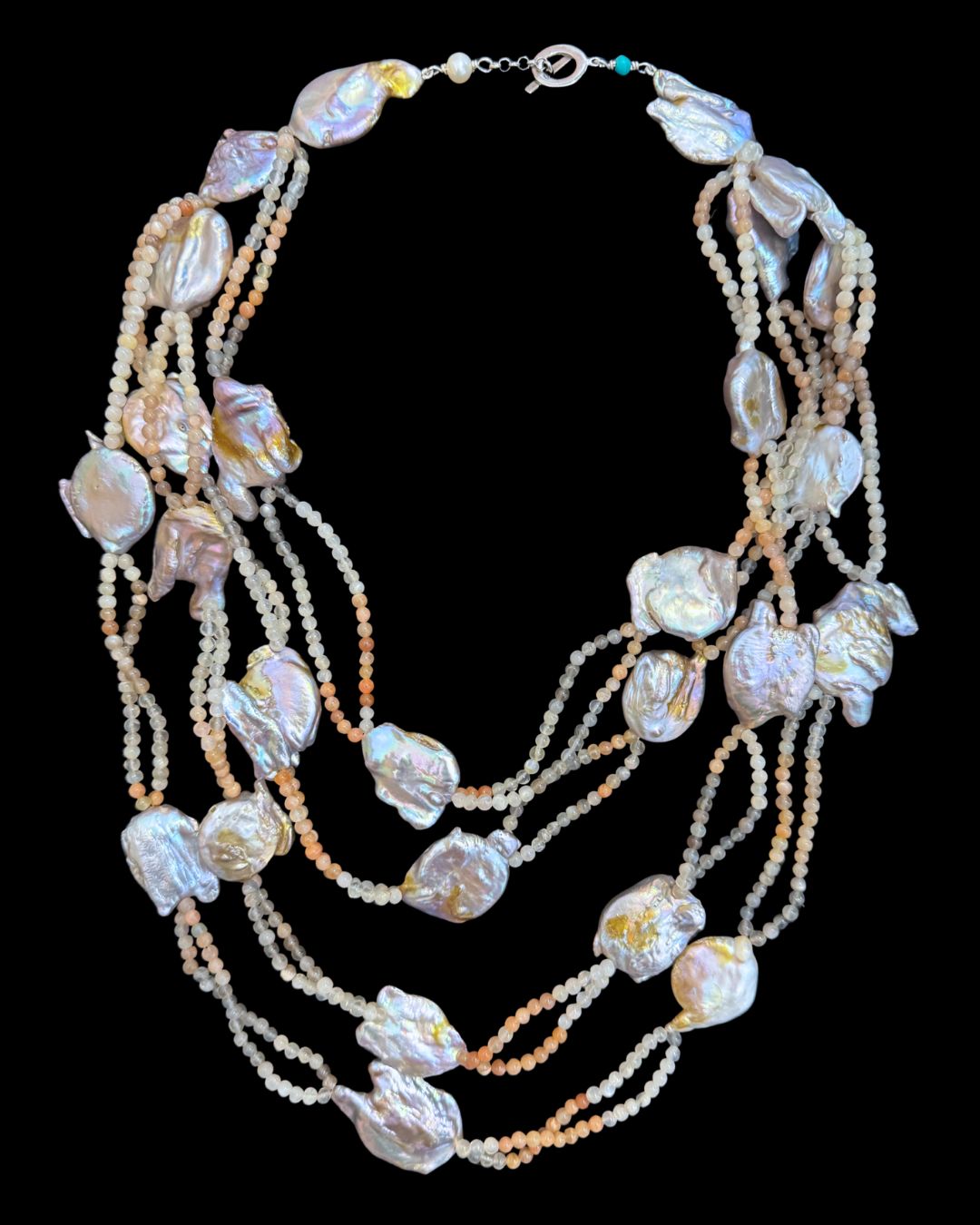 Four Layer Opal and Baroque Pearl Necklace