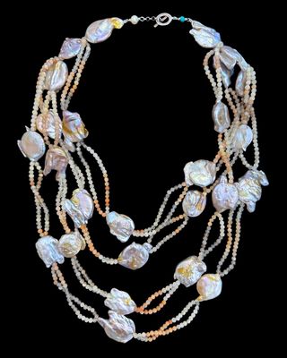 Four Layer Opal and Baroque Pearl Necklace