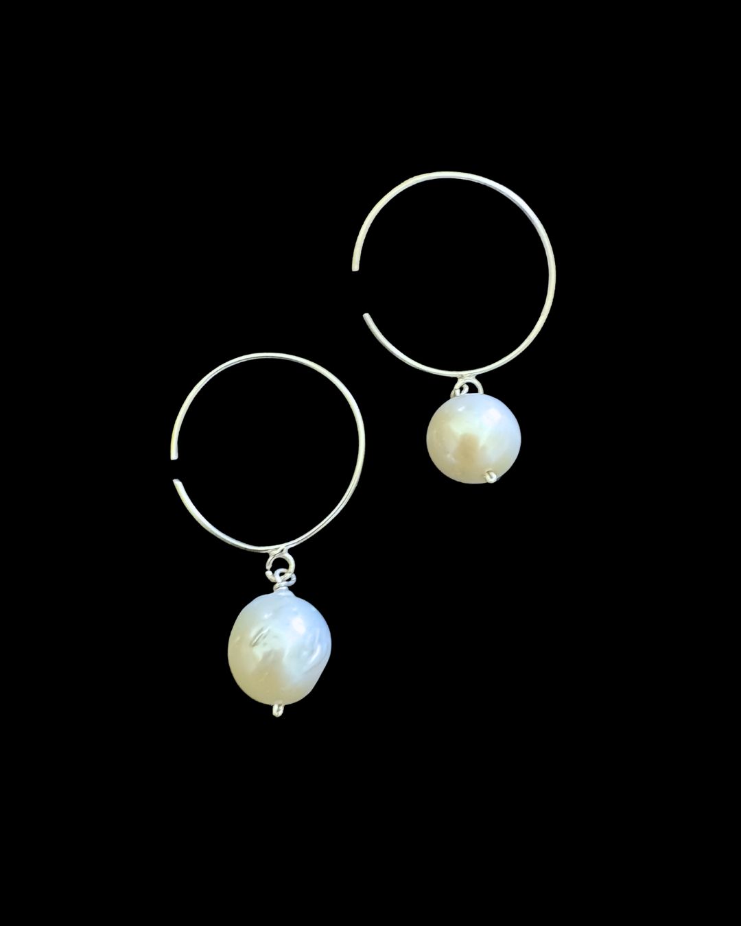 Round Hoop Earrings with Large Pearl Drop