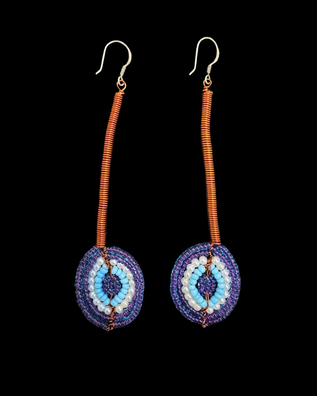 Long Copper Evil Eye Earrings