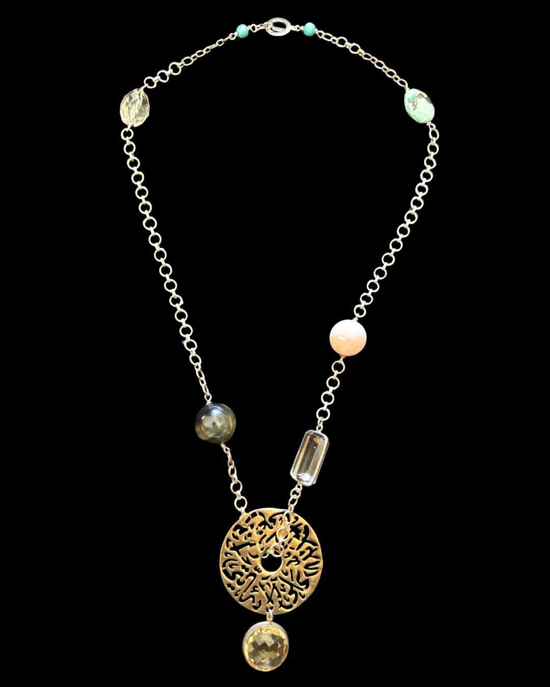 Asymmetric Necklace with gemstones and Large Disc