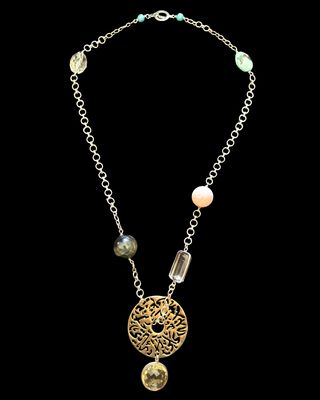 Asymmetric Necklace with gemstones and Large Disc