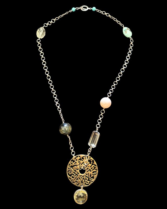 Asymmetric Necklace with gemstones and Large Disc